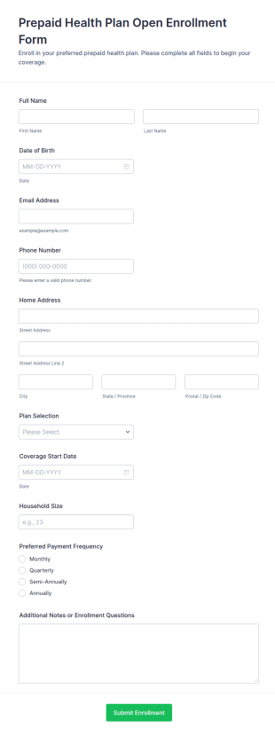 Prepaid Health Plan Open Enrollment Form Template
