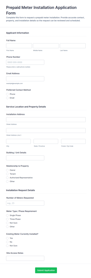 Prepaid Meter Installation Application Form Template
