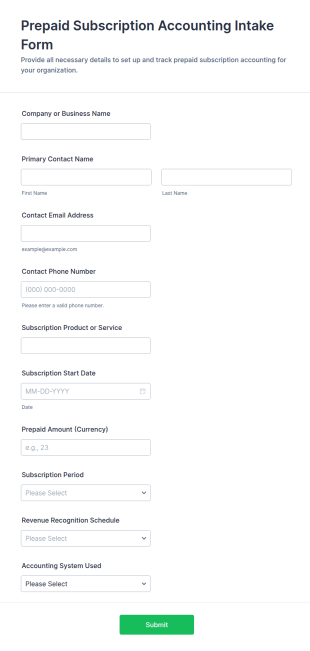 Prepaid Subscription Accounting Intake Form Template