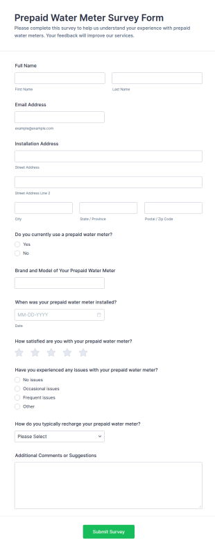 Prepaid Water Meter Survey Form Template
