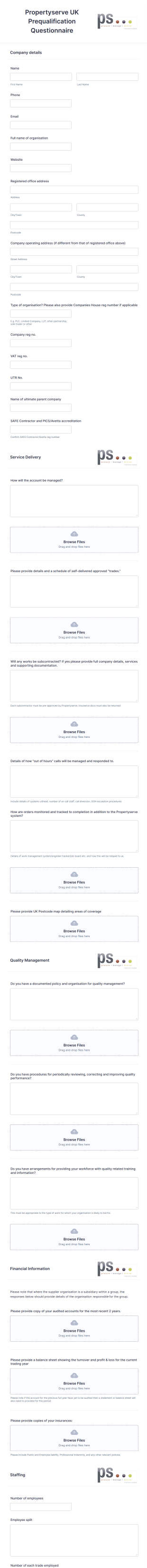 Prequalification Questionnaire Form Template