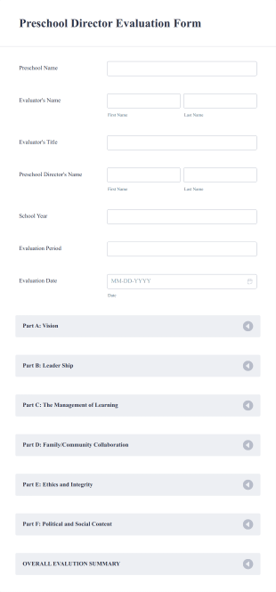 Preschool Director Evaluation Form Template