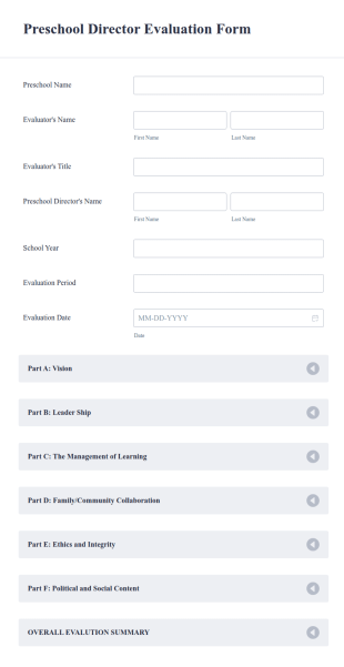 Preschool Director Evaluation Form Template