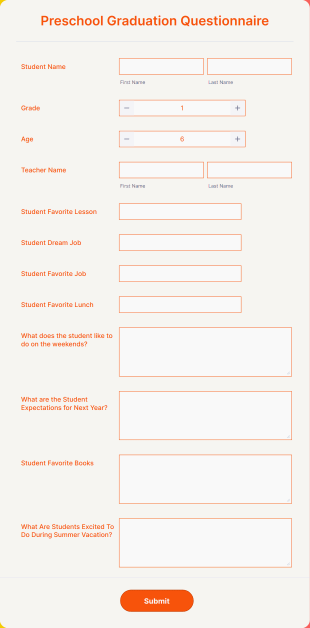 Preschool Graduation Questionnaire Form Template