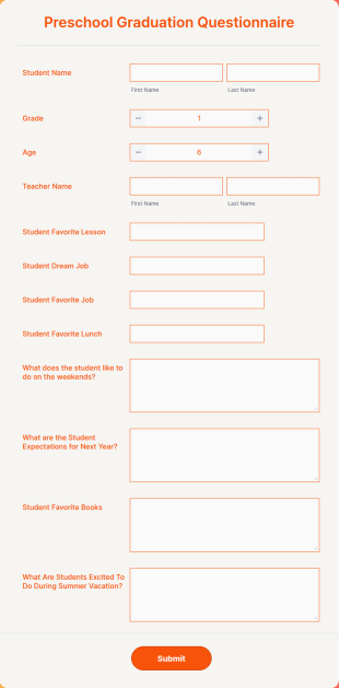 Preschool Graduation Questionnaire Form Template