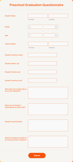 Preschool Graduation Questionnaire Form Template