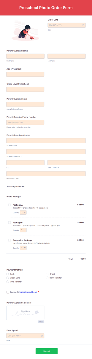 Preschool Photo Order Form Template