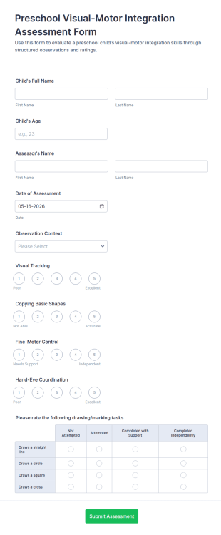 Preschool Visual Motor Integration Assessment Form Template