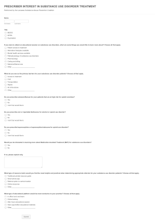 Prescriber Survey Substance Use Disorder Form Template