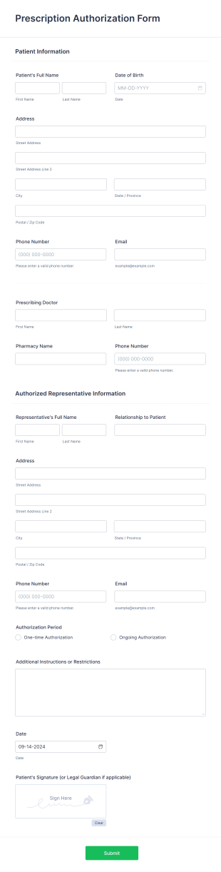 Prescription Authorization Form Template
