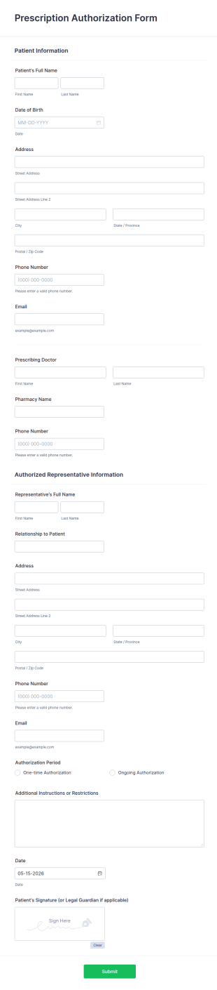 Prescription Authorization Form Template