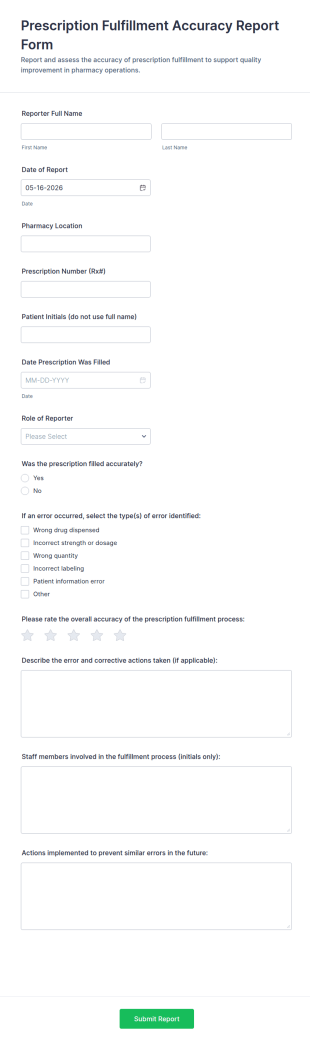 Prescription Fulfillment Accuracy Report Form Template