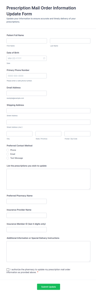 Prescription Mail Order Information Update Form Template