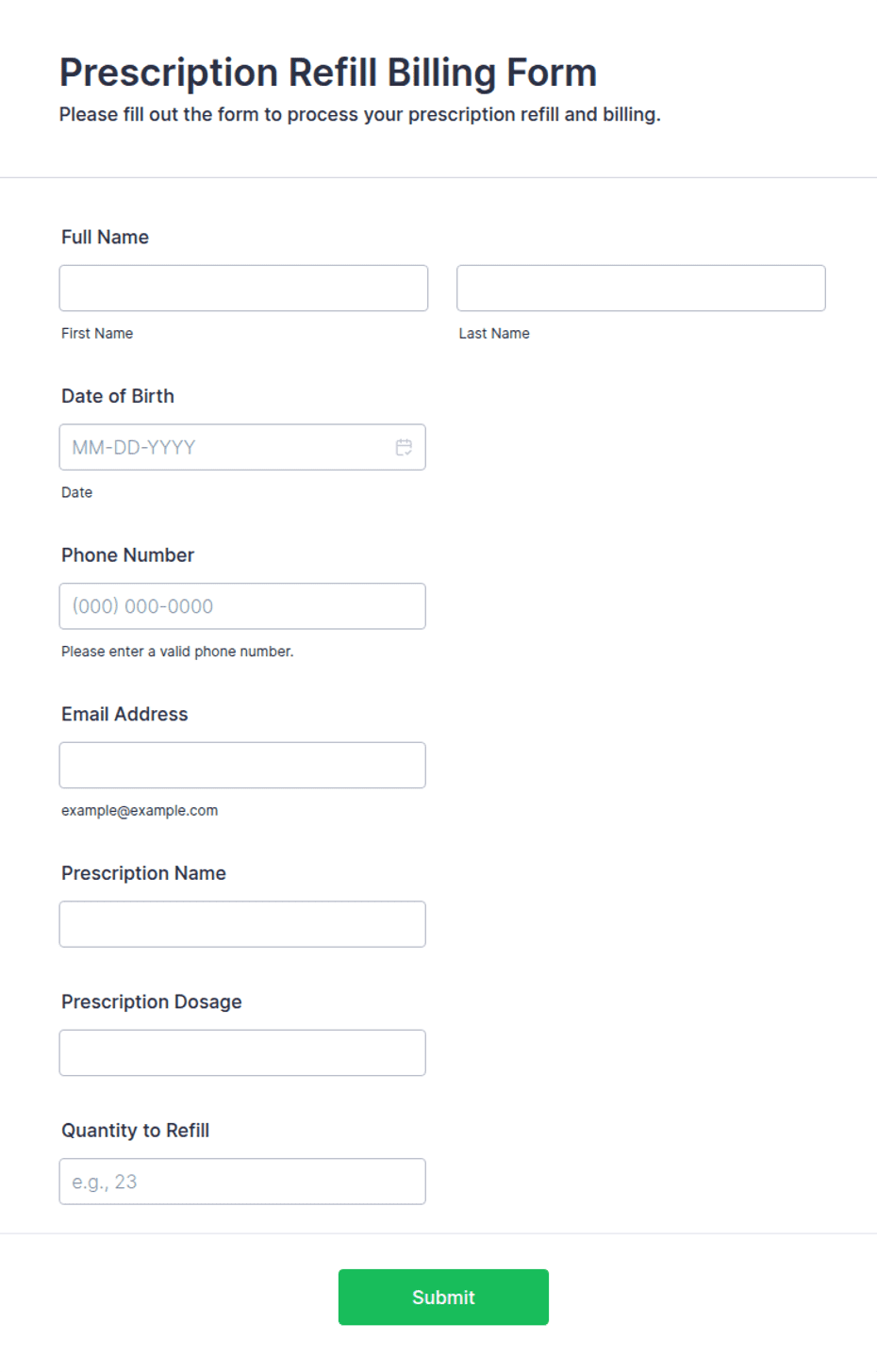 Prescription Refill Billing Form Template Jotform