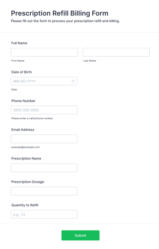 Prescription Refill Billing Form Template