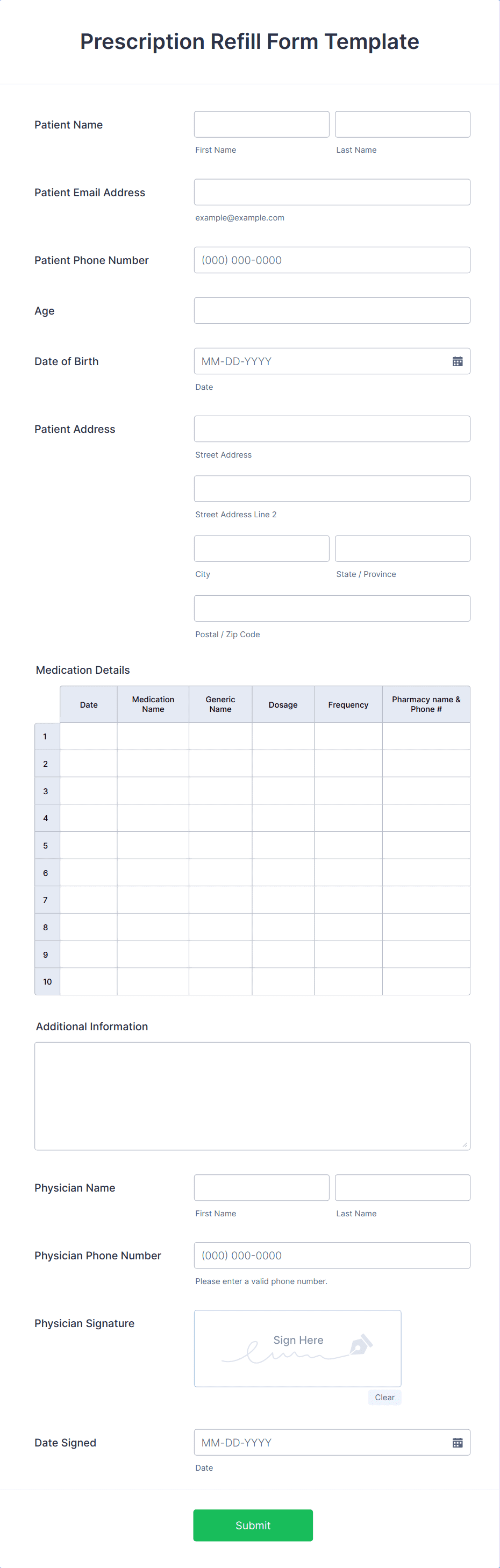 Prescription Refill Form Template | Jotform