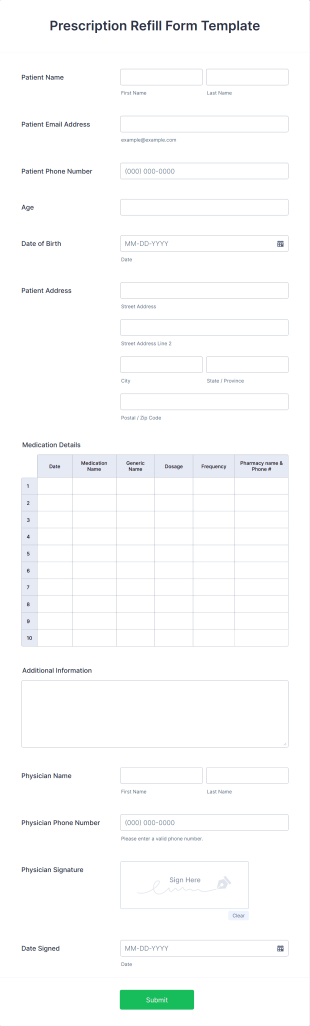 Prescription Refill Form Template