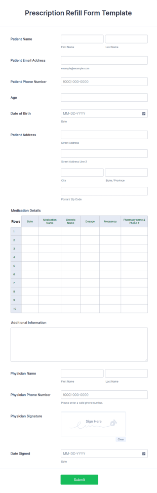 Prescription Refill Form Template