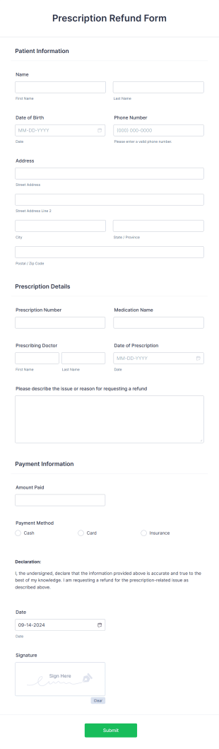 Prescription Refund Form Template