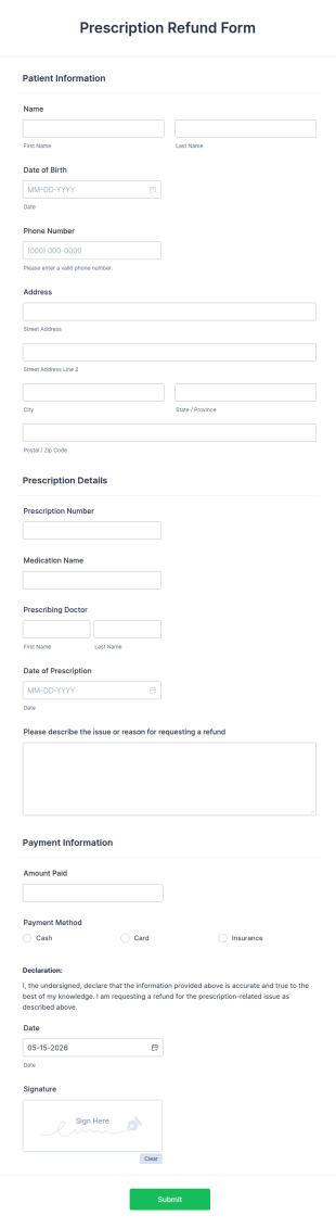 Prescription Refund Form Template