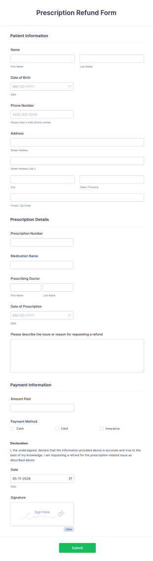 Prescription Refund Form Template