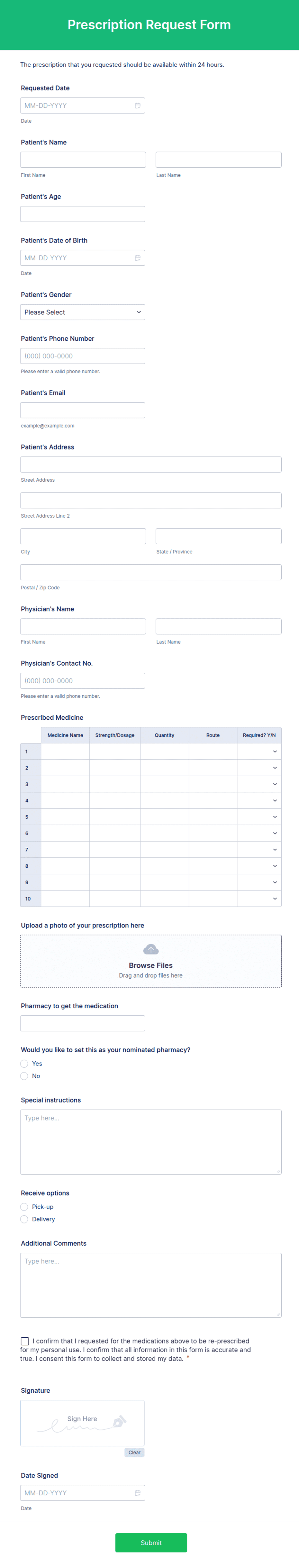 Prescription Request Form Template | Jotform