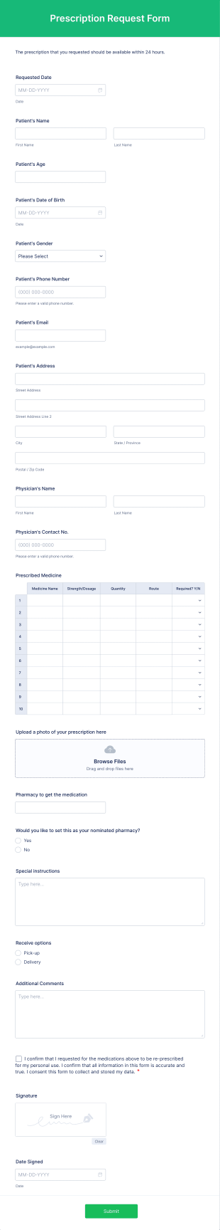 Prescription Request Form Template