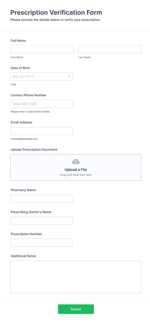 Prescription Verification Form Template