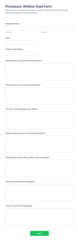 Preseason Athlete Goal Form Template
