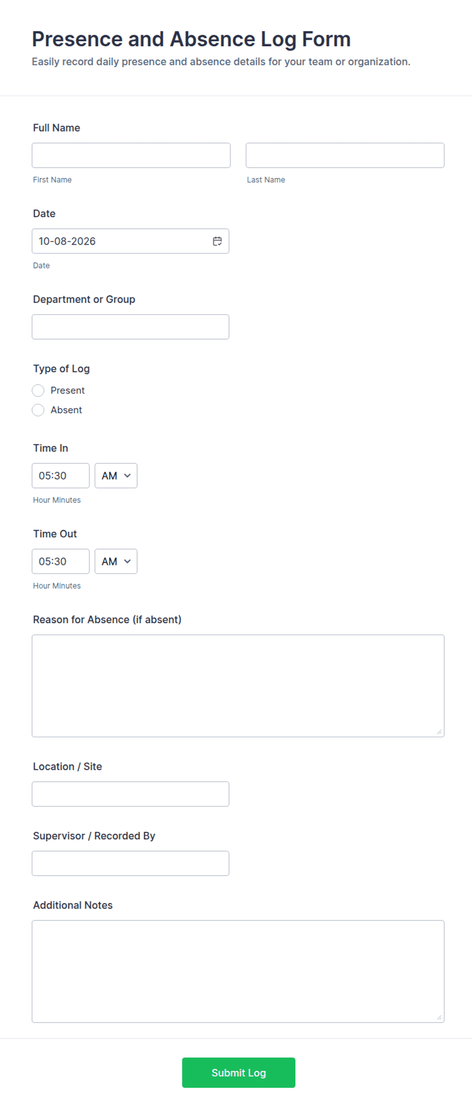 Presence and Absence Log Form Template | Jotform