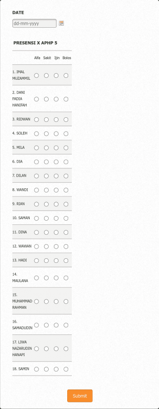 Presensi 10 Aphp 5 Form Template