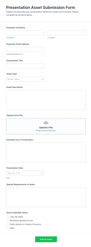 Presentation Asset Submission Form Template