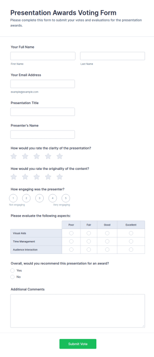 Presentation Awards Voting Form Template
