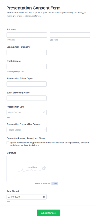 Presentation Consent Form Template