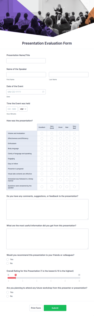 Presentation Evaluation Form Template