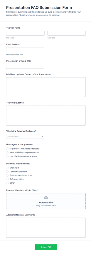 Presentation FAQ Submission Form Template