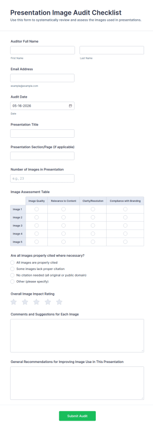 Presentation Image Audit Checklist Form Template