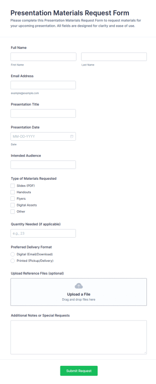 Presentation Materials Request Form Template