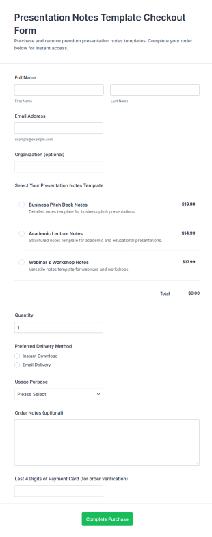 Presentation Notes Template Checkout Form