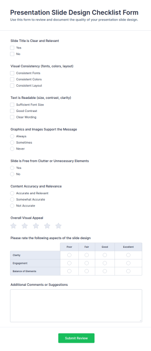 Presentation Slide Design Checklist Form Template