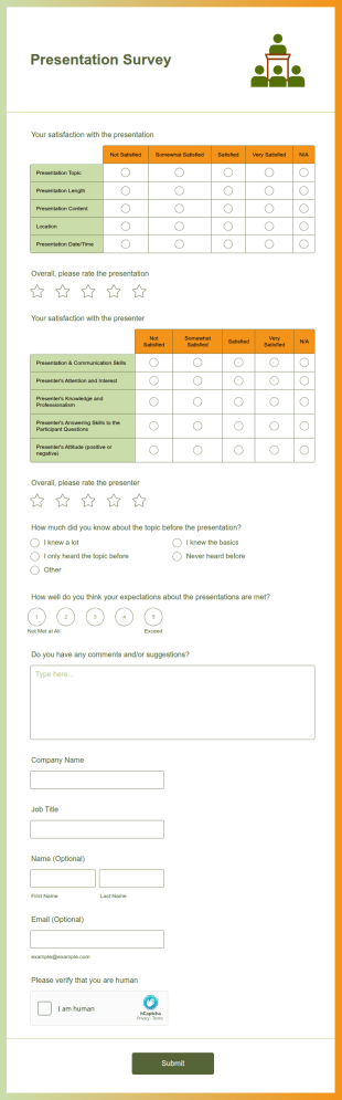 Presentation Survey Form Template