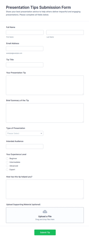 Presentation Tips Submission Form Template