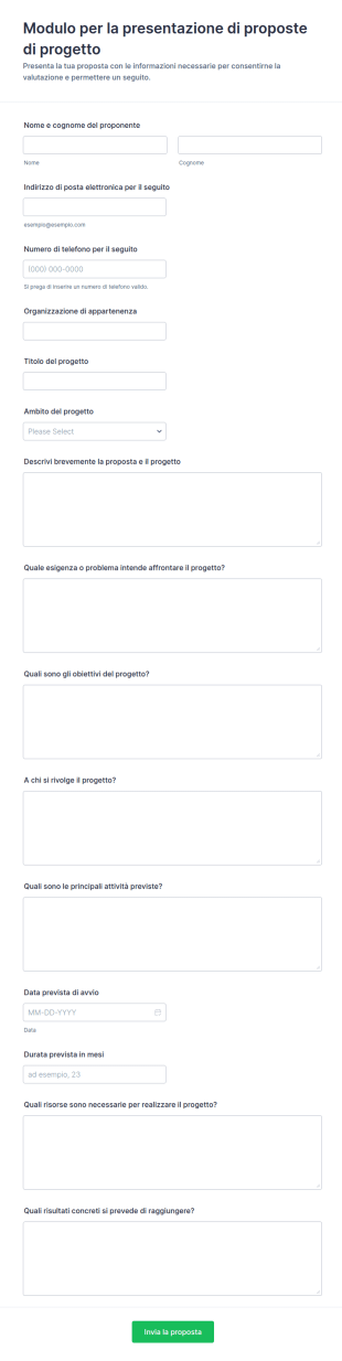 Presentazione Proposta Di Progetto Form