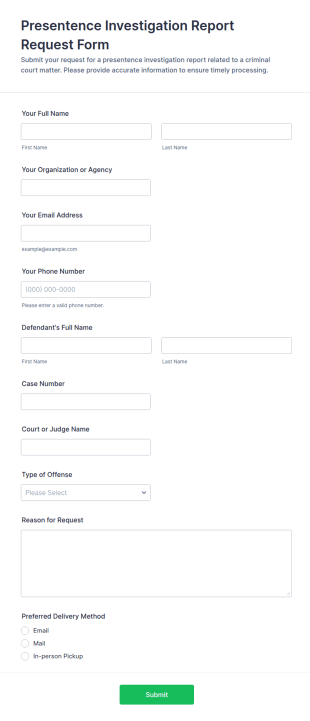 Presentence Investigation Report Request Form Template