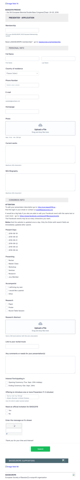 Congress Presenters Application Form Template