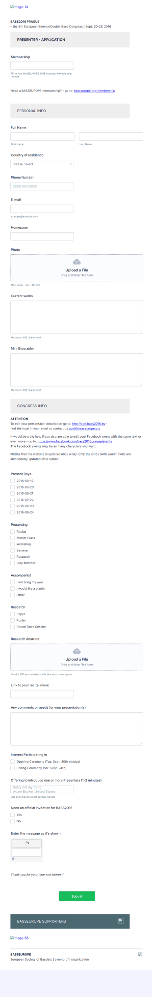 Congress Presenters Application Form Template