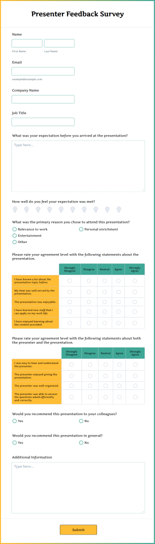 Presenter Feedback Survey Form Template