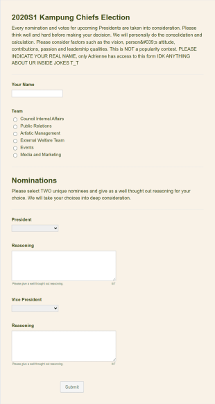 Presidential Election Form Template