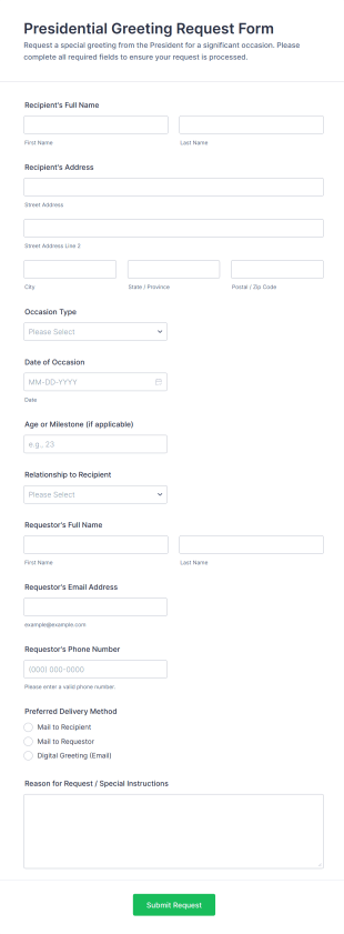 Presidential Greeting Request Form Template