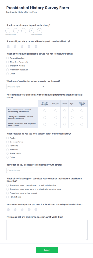 Presidential History Survey Form Template